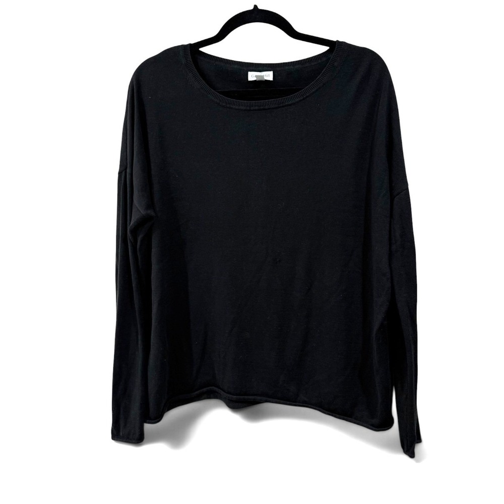 Garnet Hill Black Silk Cotton Blend Long Sleeve Crew Neck Sweater Womens Medium